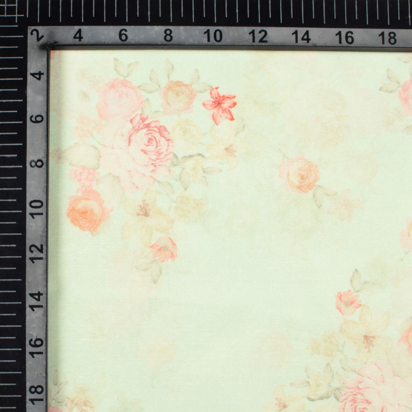Pistachio Green And Pale Pink Floral Pattern Digital Print Chanderi Fabric