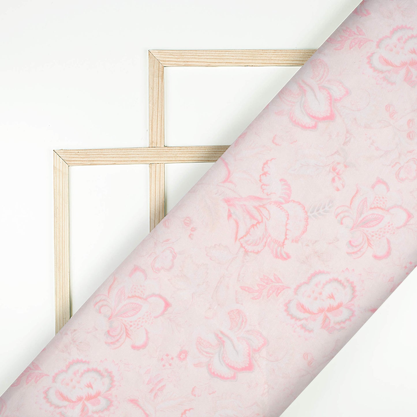 Pale Pink Floral Pattern Digital Print Chanderi Fabric