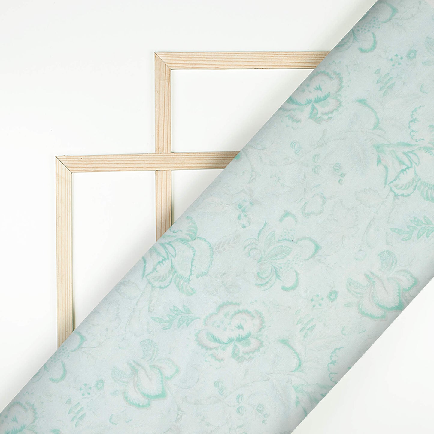 Pastel Green Floral Pattern Digital Print Chanderi Fabric