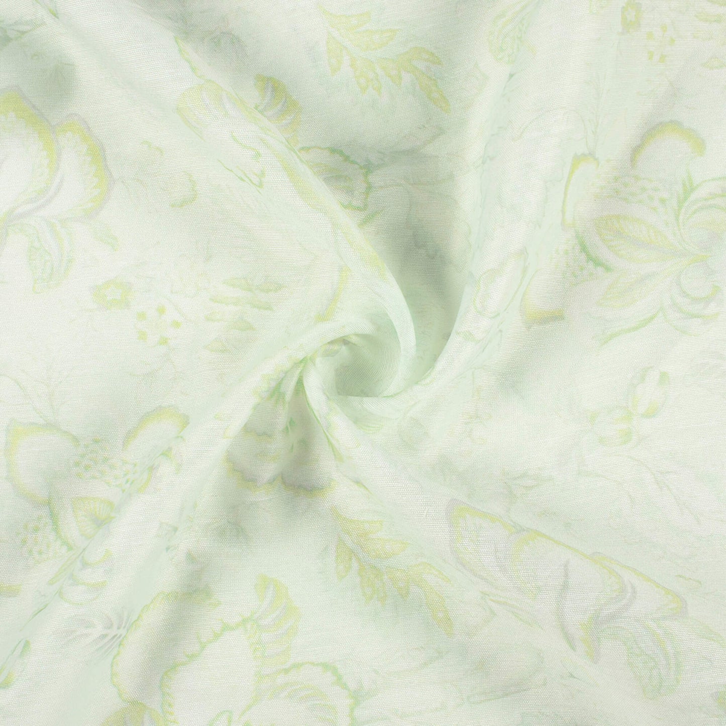 Pale Moss Green Floral Pattern Digital Print Chanderi Fabric