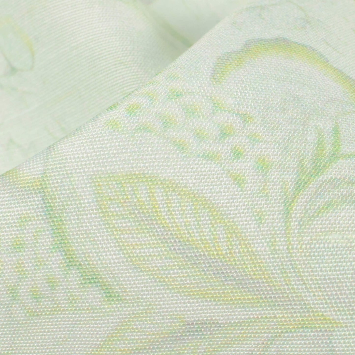 Pale Moss Green Floral Pattern Digital Print Chanderi Fabric