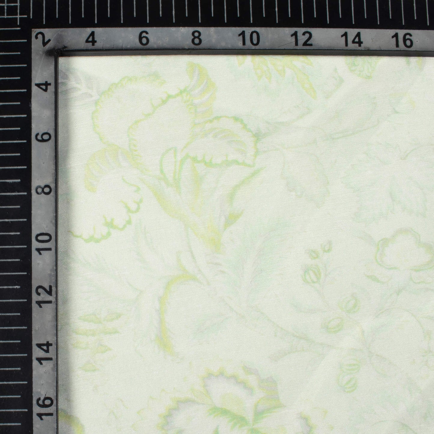 Pale Moss Green Floral Pattern Digital Print Chanderi Fabric