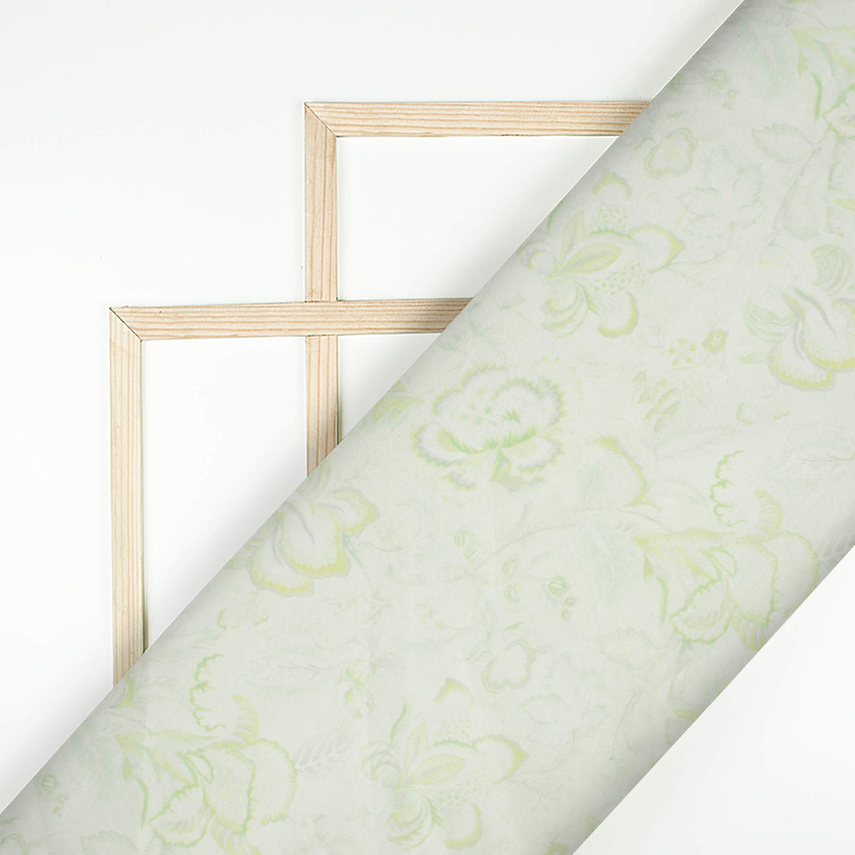 Pale Moss Green  Floral Pattern Digital Print Chanderi Fabric