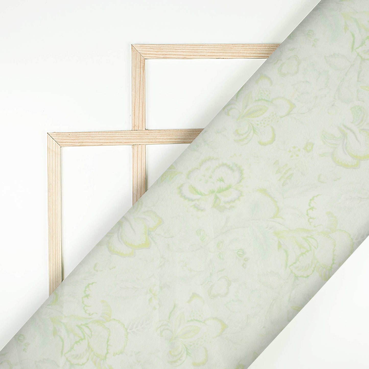 Pale Moss Green Floral Pattern Digital Print Chanderi Fabric