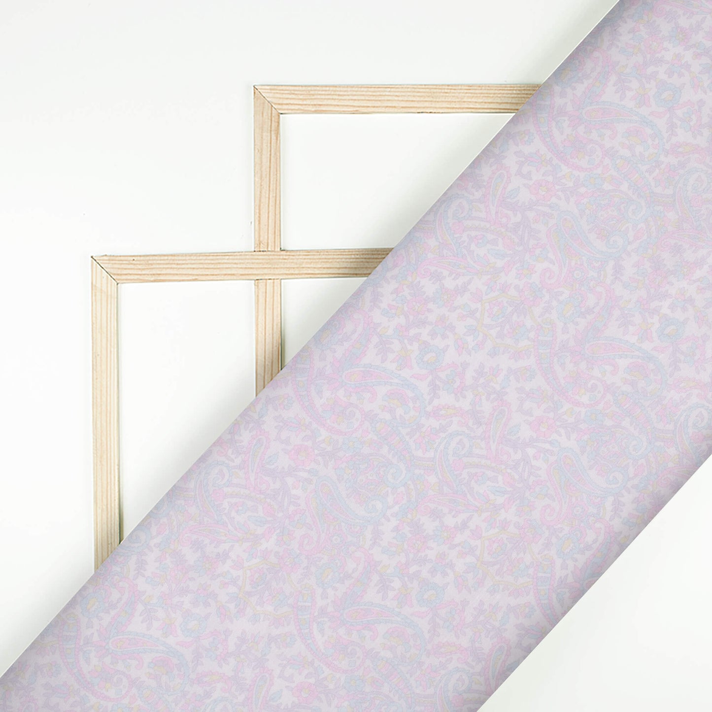 Taffy Pink And Pistachio Green Paisley Pattern Digital Print Chanderi Fabric