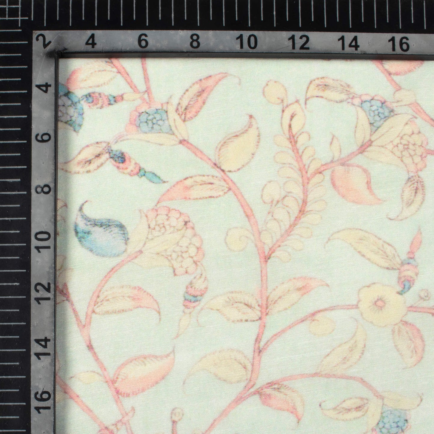 Tea Green And Pale Pink Floral Pattern Digital Print Chanderi Fabric