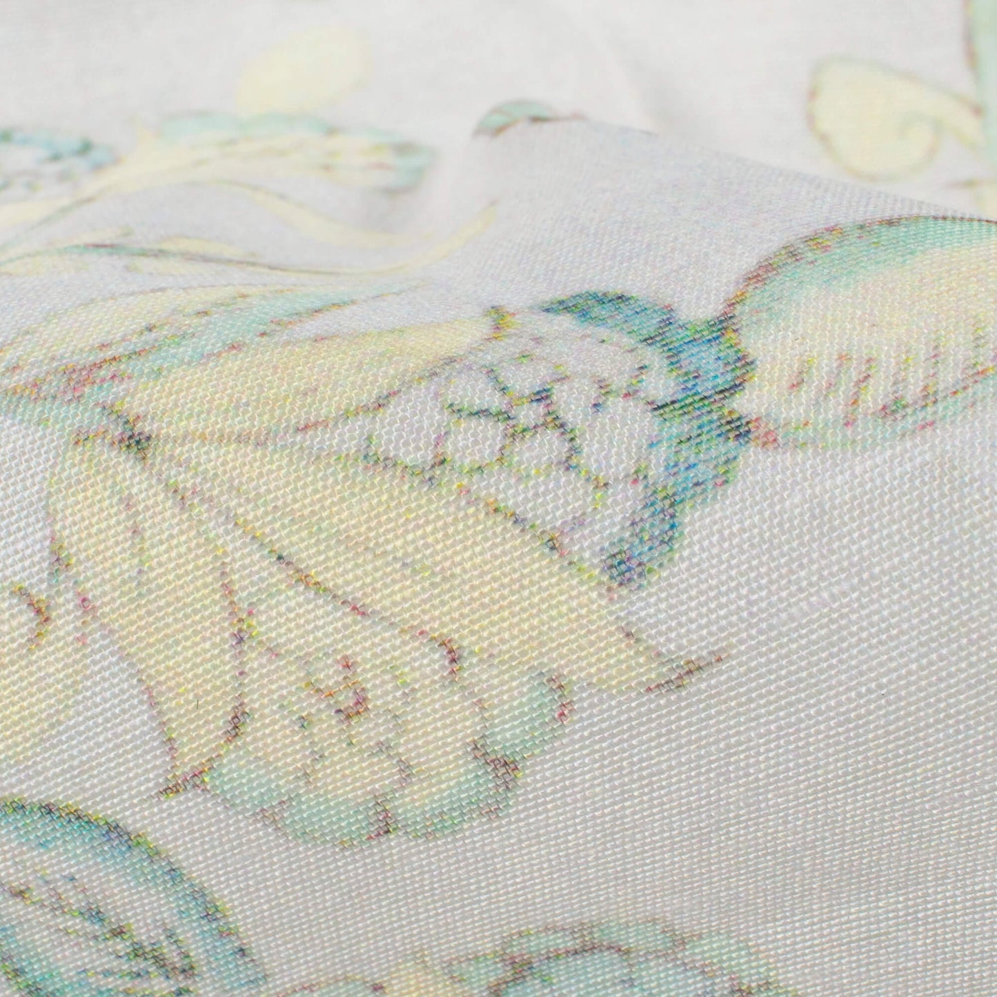 Off White and Mint Green Floral Pattern Digital Print Chanderi Fabric