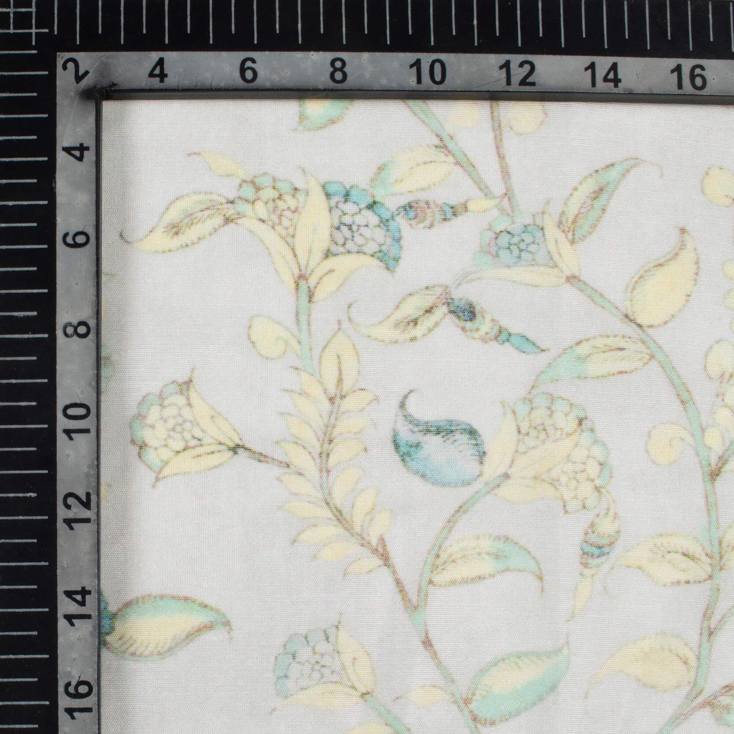 Off White and Mint Green Floral Pattern Digital Print Chanderi Fabric