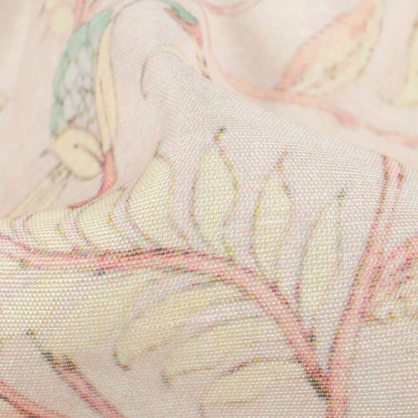 Pastel Orange And Pale Pink Floral Pattern Digital Print Chanderi Fabric