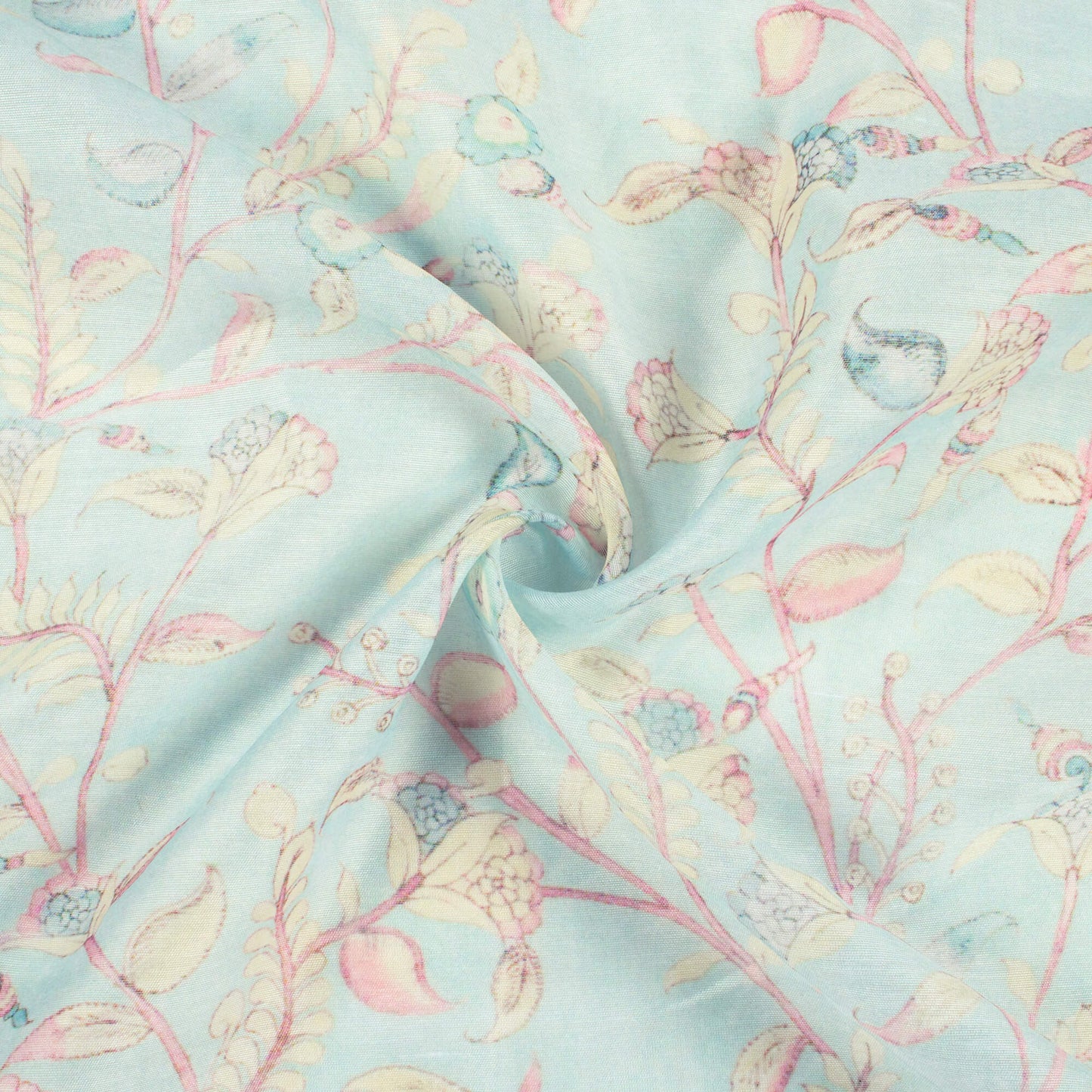 Mint Green And Pale Pink Floral Pattern Digital Print Chanderi Fabric