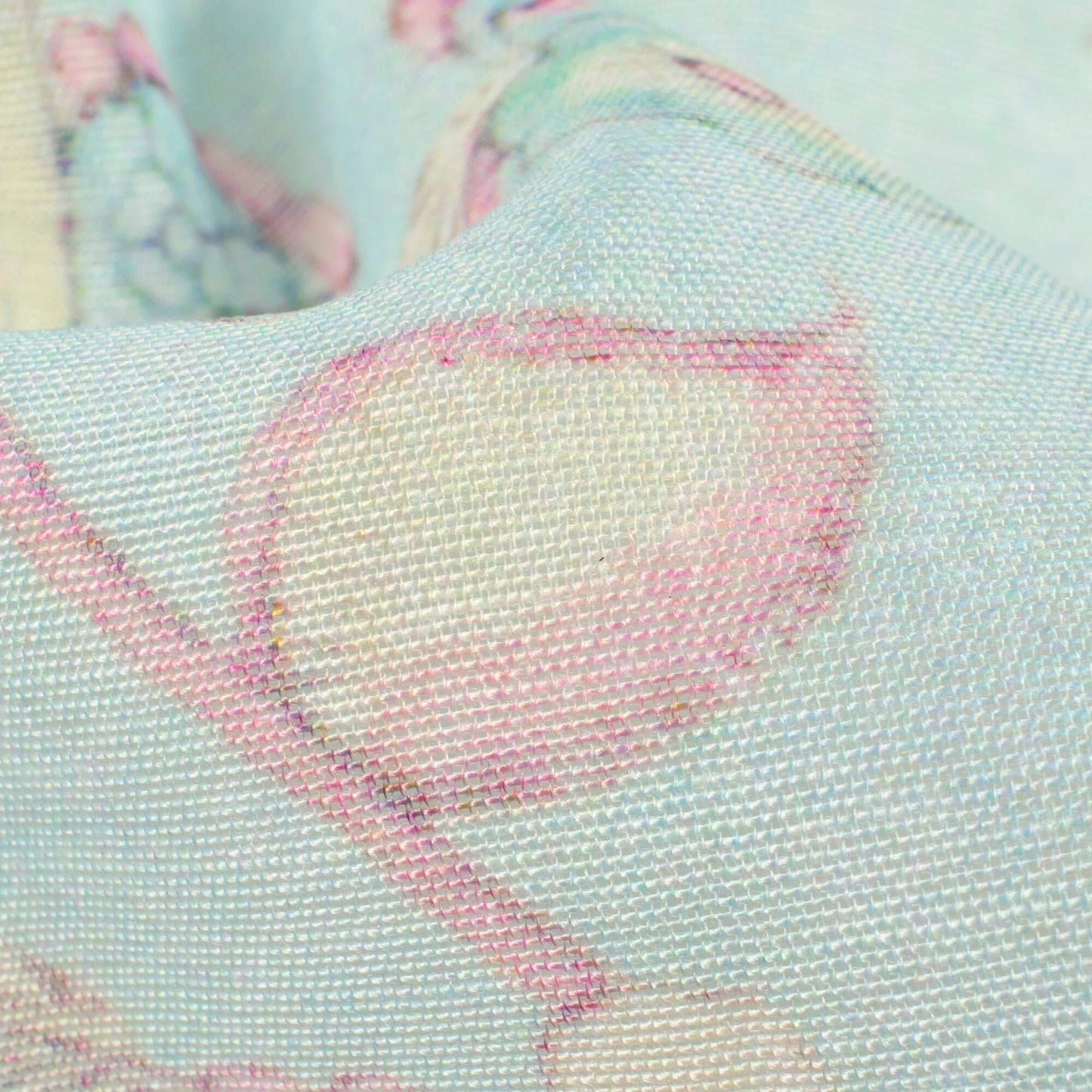 Mint Green And Pale Pink Floral Pattern Digital Print Chanderi Fabric