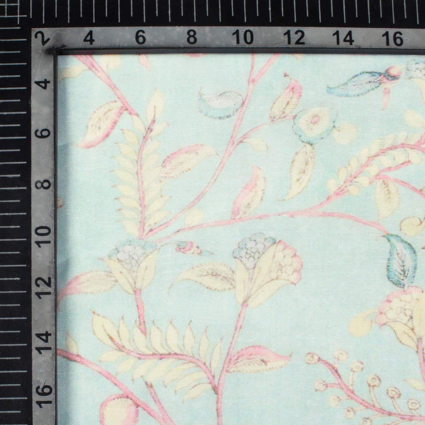 Mint Green And Pale Pink Floral Pattern Digital Print Chanderi Fabric