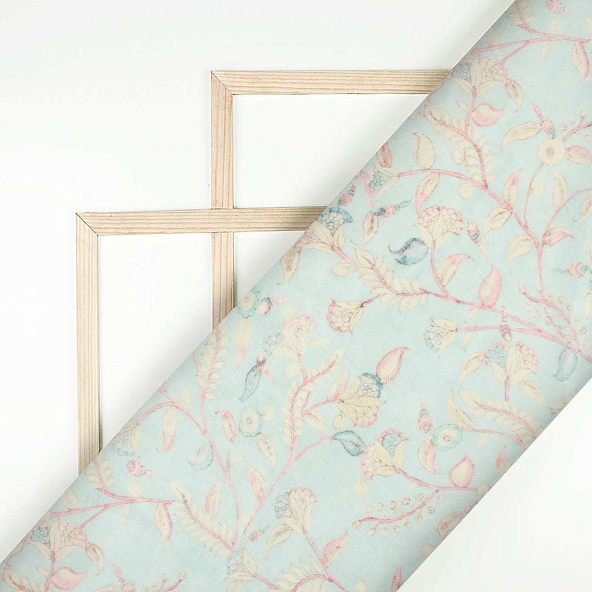 Mint Green And Pale Pink Floral Pattern Digital Print Chanderi Fabric