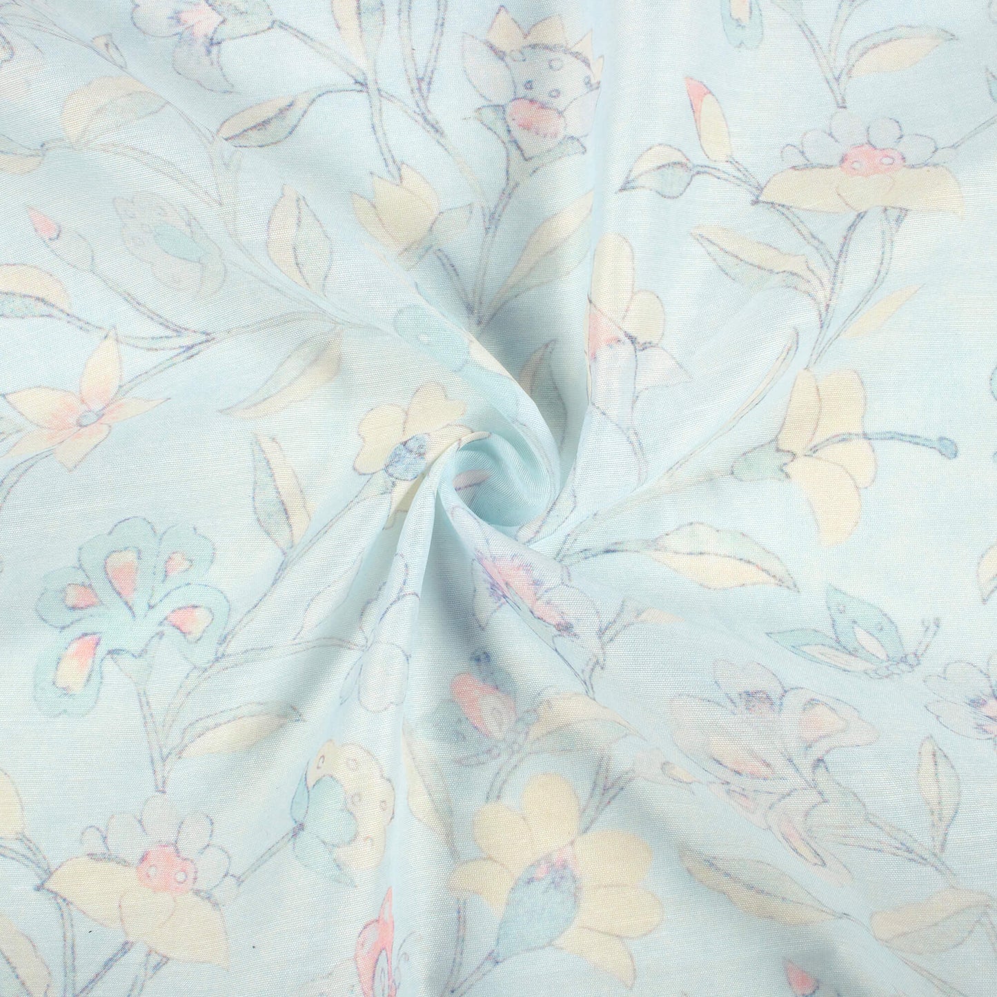 Baby Blue And Pastel Yellow Floral Pattern Digital Print Chanderi Fabric