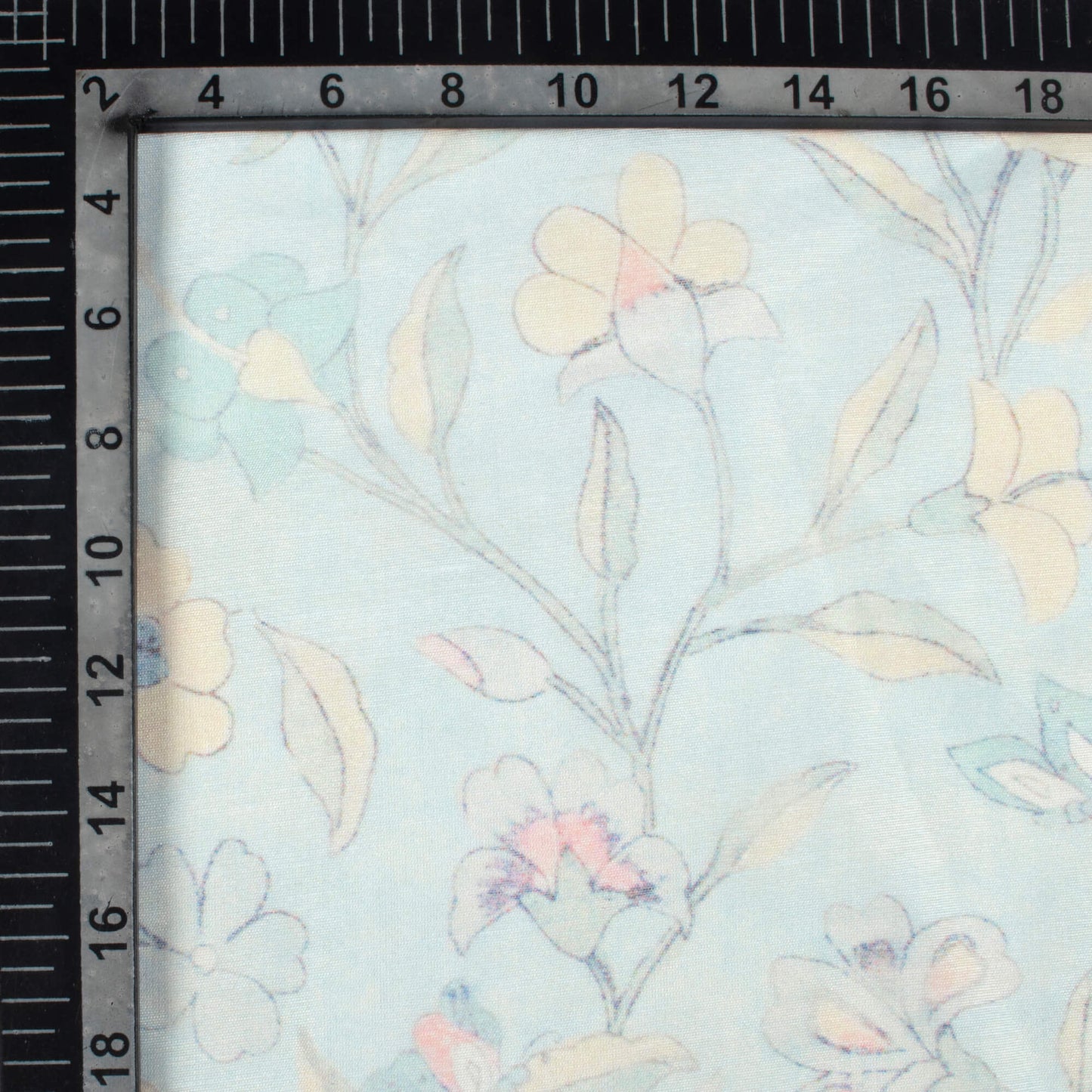 Baby Blue And Pastel Yellow Floral Pattern Digital Print Chanderi Fabric