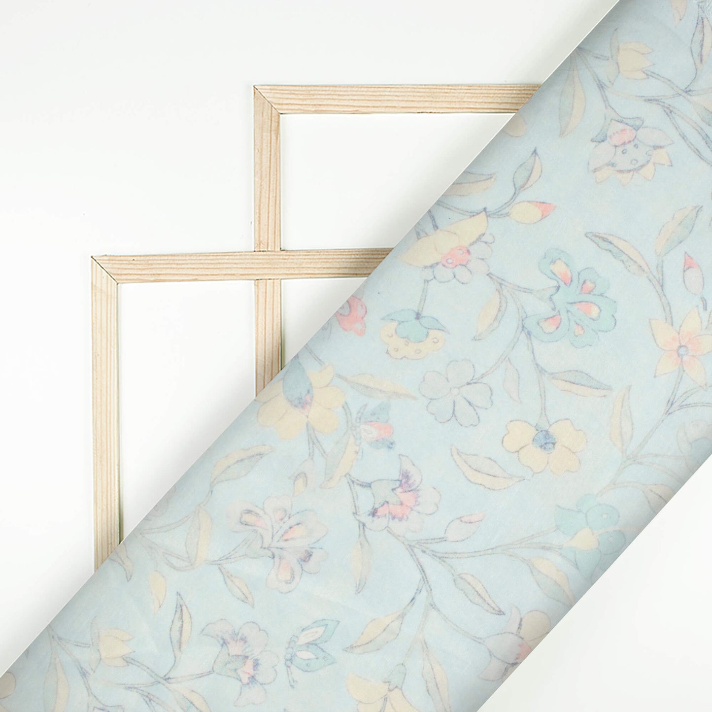 Baby Blue And Pastel Yellow Floral Pattern Digital Print Chanderi Fabric