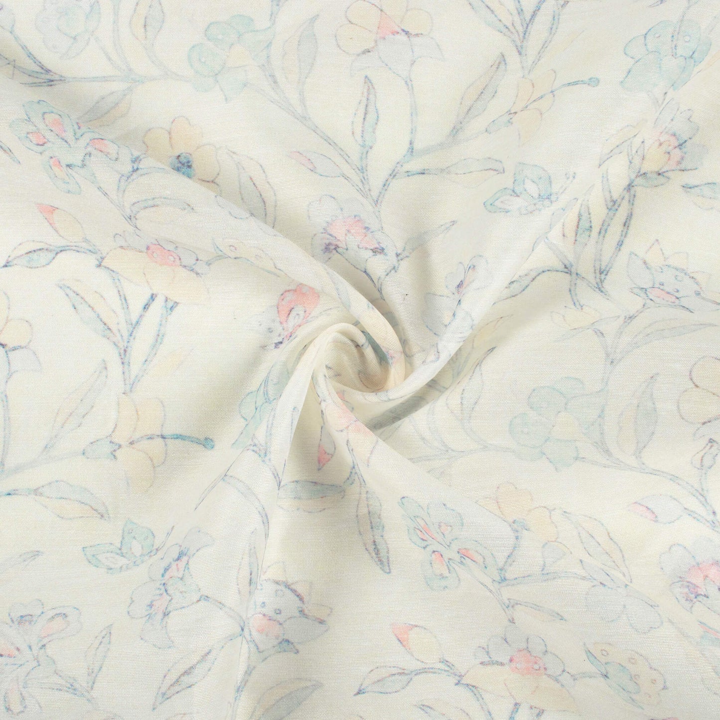 Pastel Yellow And Pale Blue Floral Pattern Digital Print Chanderi Fabric