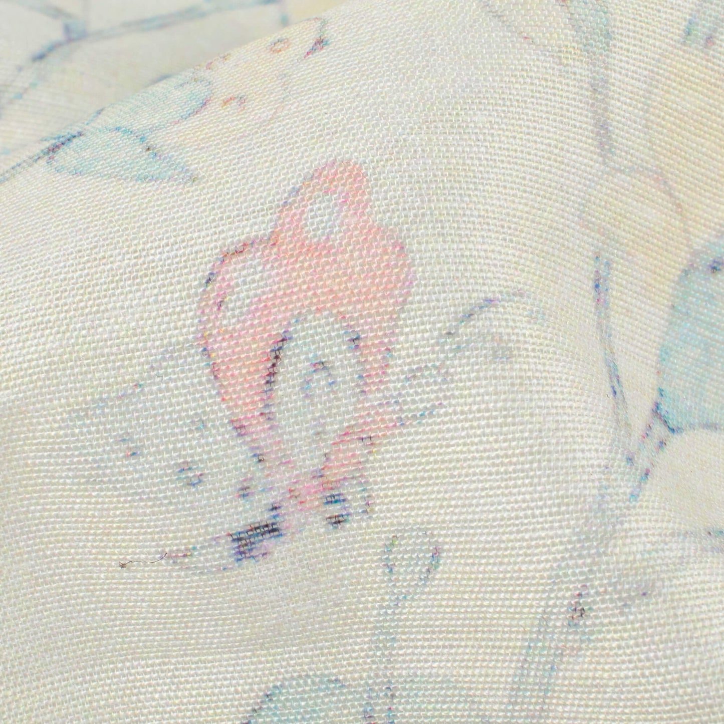 Pastel Yellow And Pale Blue Floral Pattern Digital Print Chanderi Fabric