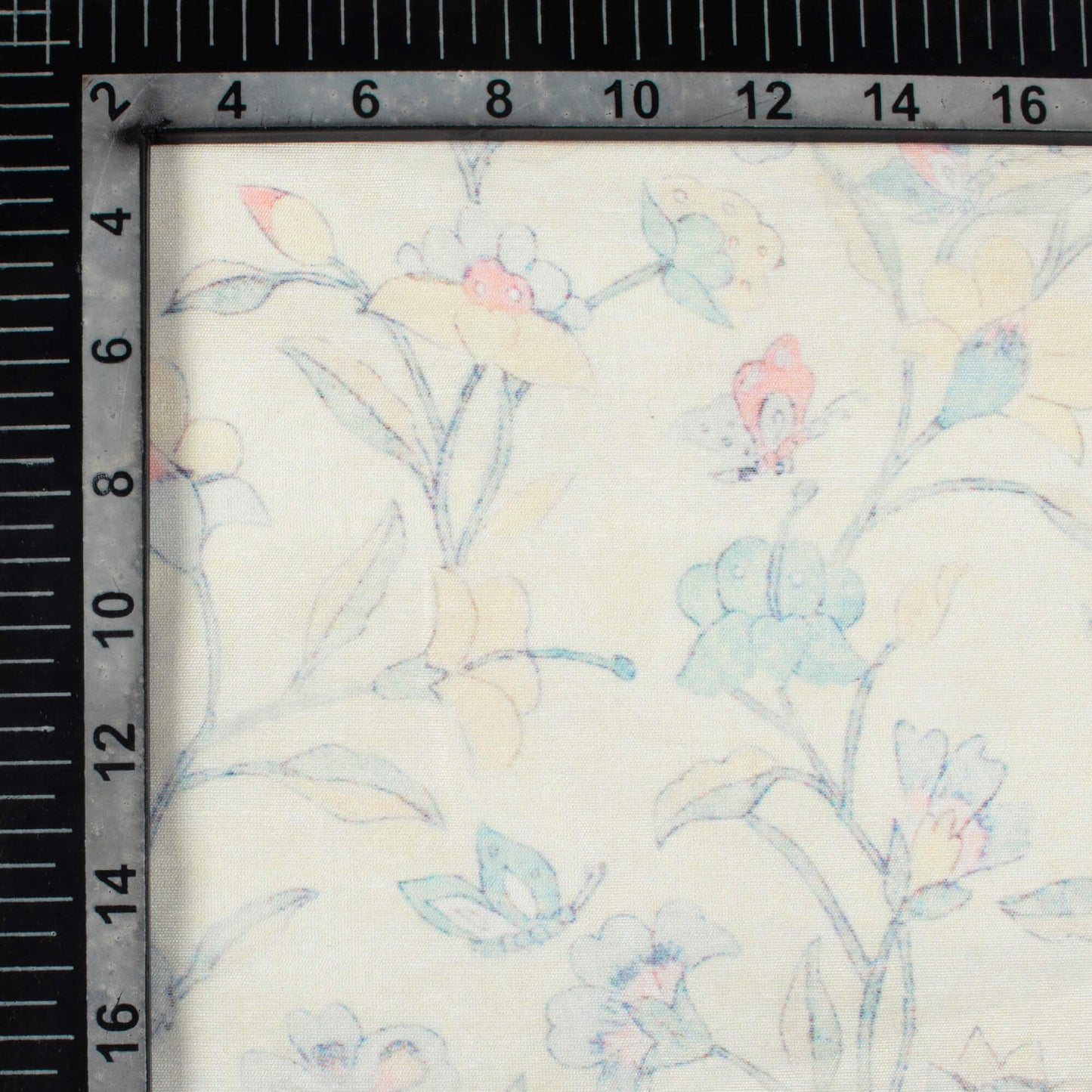 Pastel Yellow And Pale Blue Floral Pattern Digital Print Chanderi Fabric