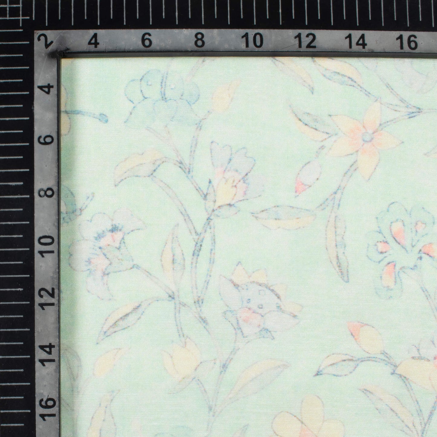 Mint Green And Pastel Yellow Floral Pattern Digital Print Chanderi Fabric