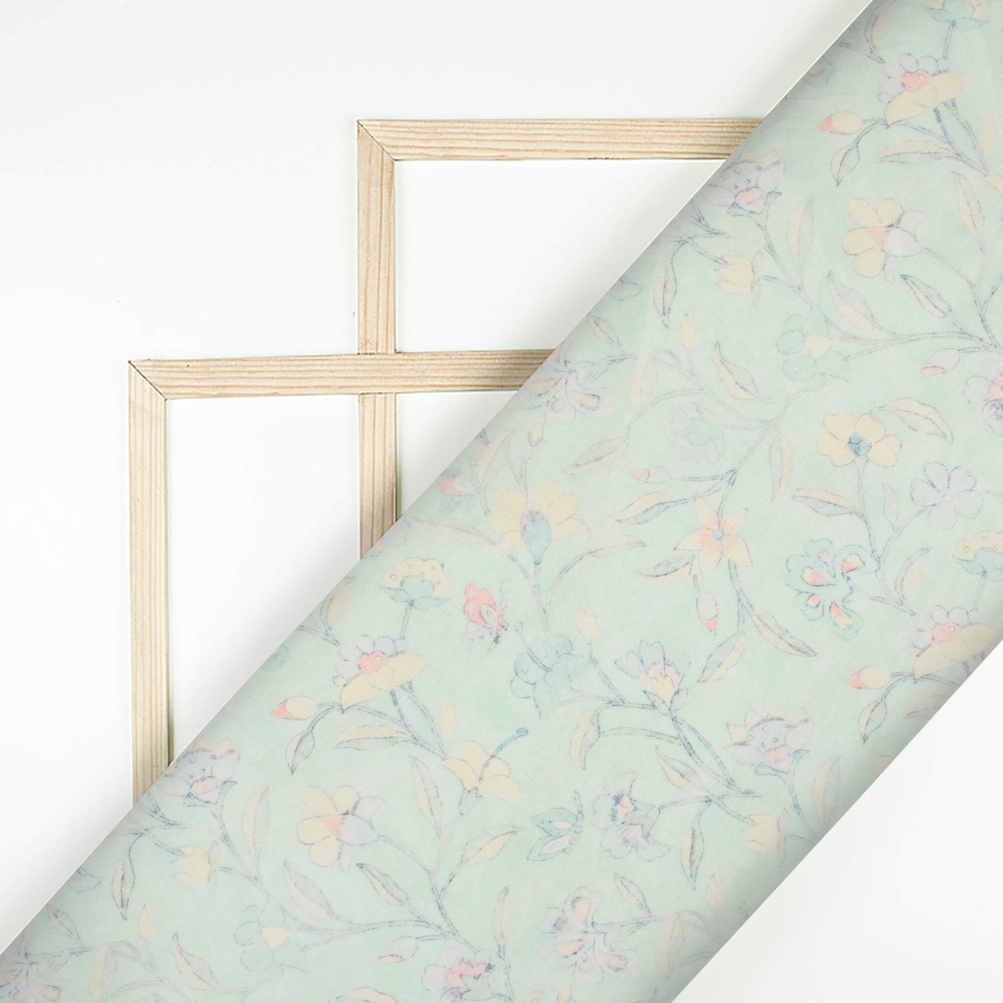Mint Green And Pastel Yellow Floral Pattern Digital Print Chanderi Fabric