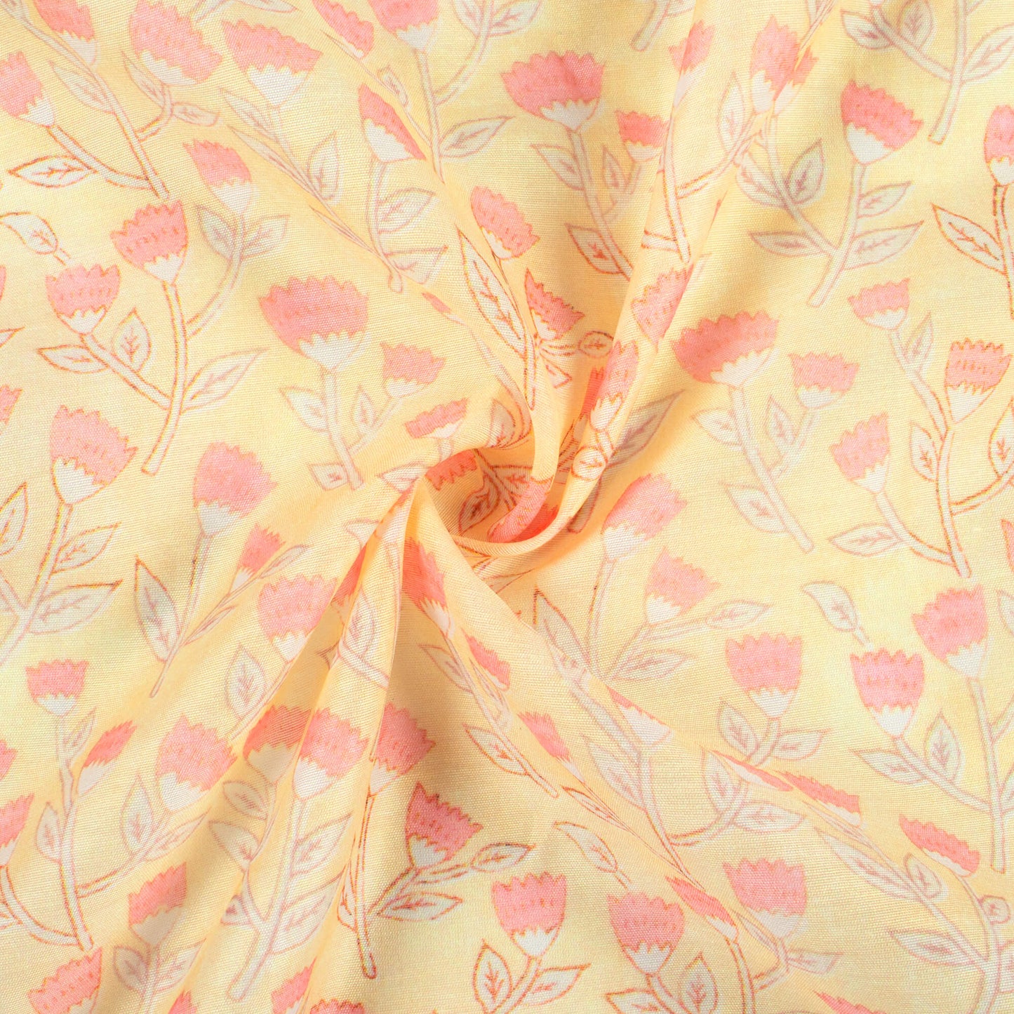 Mellow Yellow And Baby Pink Floral Pattern Digital Print Chanderi Fabric