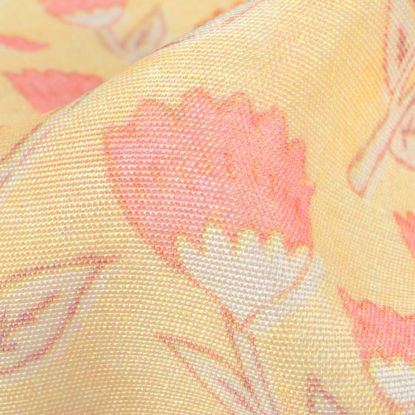 Mellow Yellow And Baby Pink Floral Pattern Digital Print Chanderi Fabric