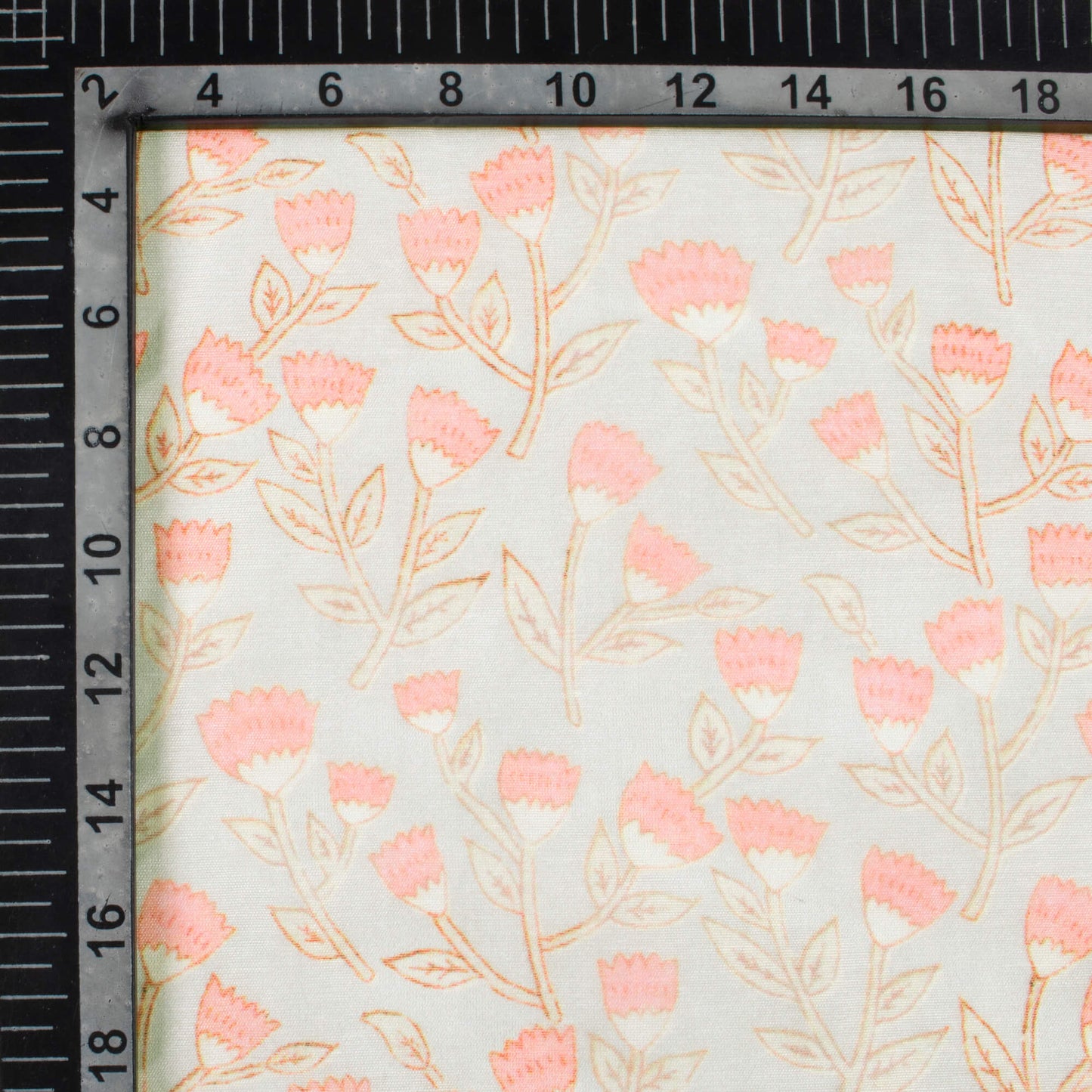 Pastel Grey And Baby Pink Floral Pattern Digital Print Chanderi Fabric