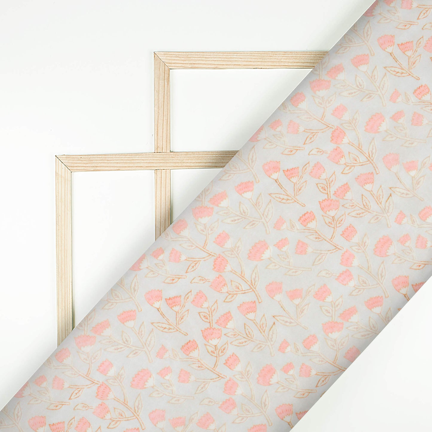 Pastel Grey And Baby Pink Floral Pattern Digital Print Chanderi Fabric