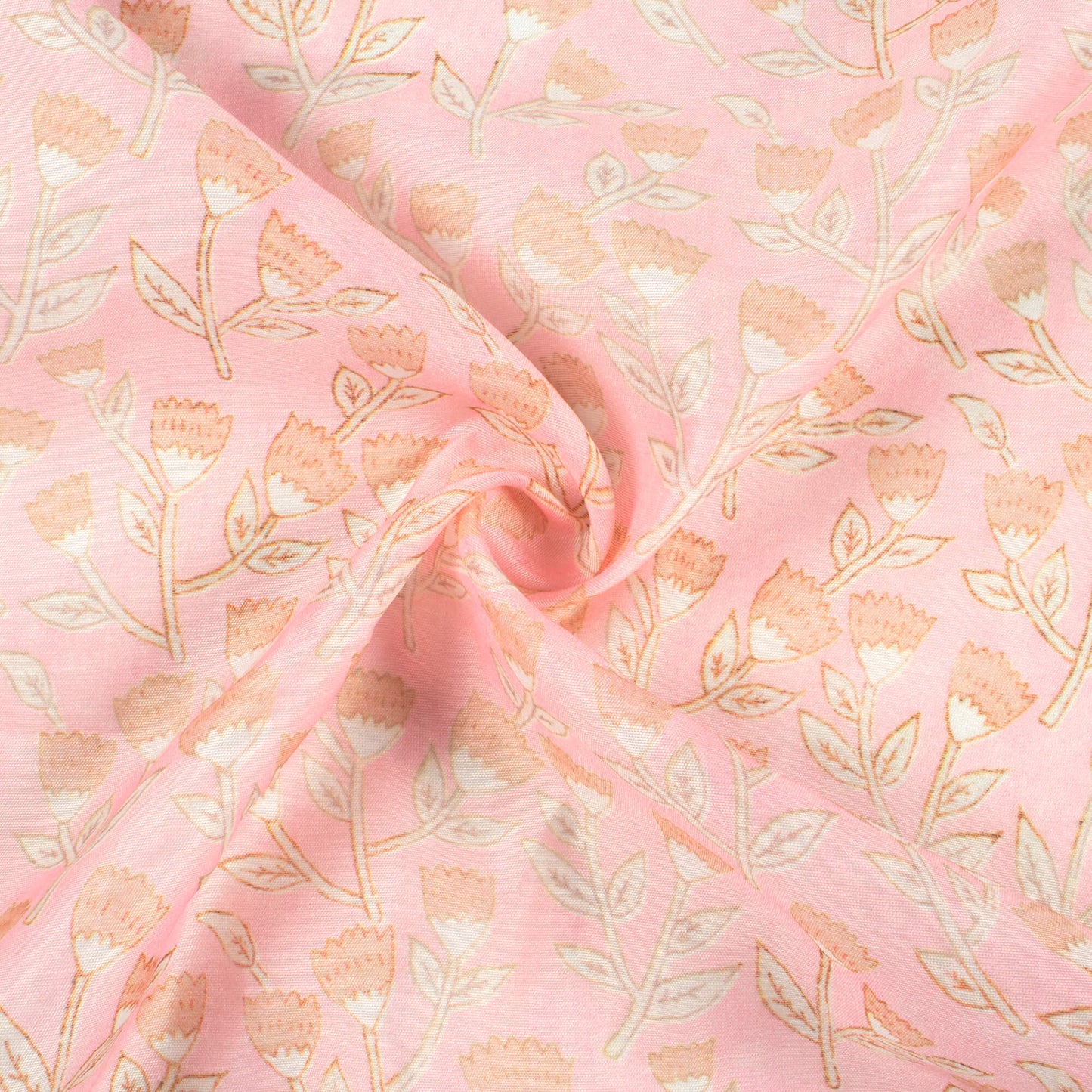 Baby Pink And Flaxen Yellow Floral Pattern Digital Print Chanderi Fabric