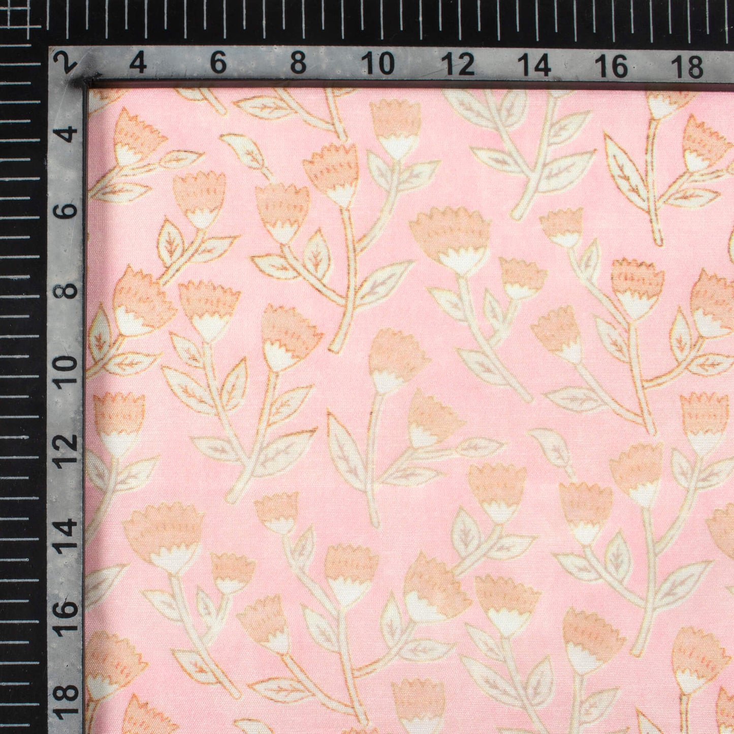 Baby Pink And Flaxen Yellow Floral Pattern Digital Print Chanderi Fabric