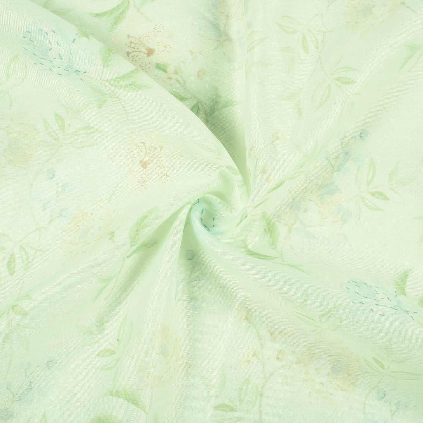 Tea Green Leaf Pattern Digital Print Chanderi Fabric