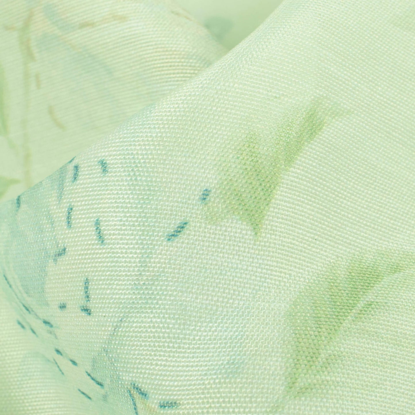 Tea Green Leaf Pattern Digital Print Chanderi Fabric