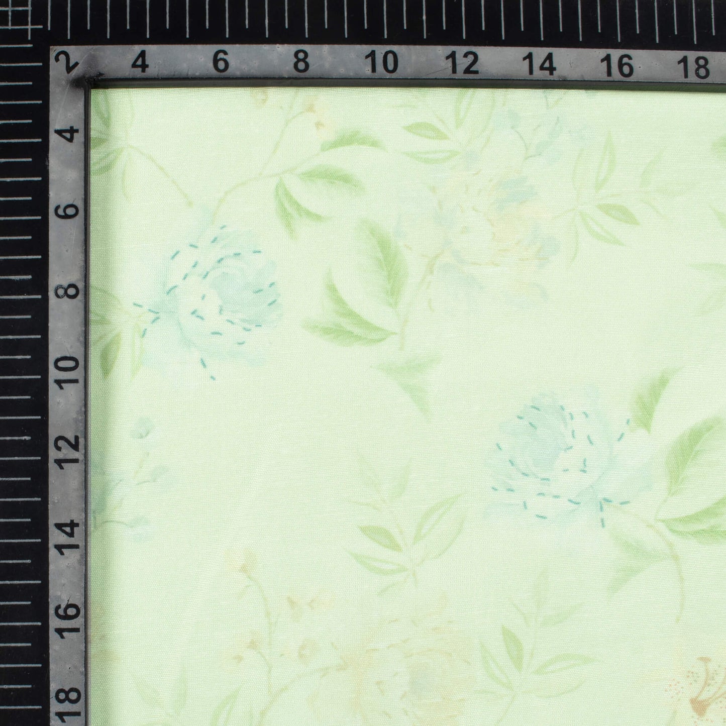Tea Green Leaf Pattern Digital Print Chanderi Fabric