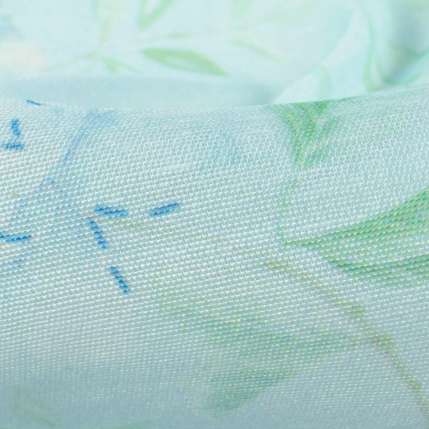Mint Green Leaf Pattern Digital Print Chanderi Fabric