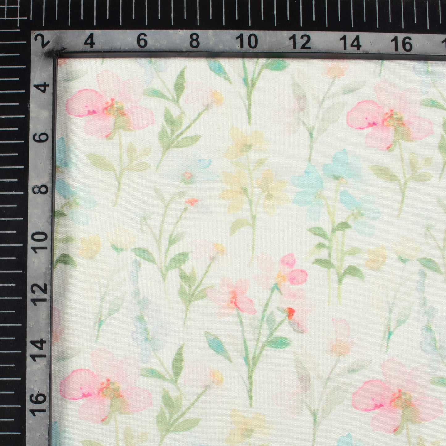 Tea Green And Flamingo Pink Floral Pattern Digital Print Chanderi Fabric