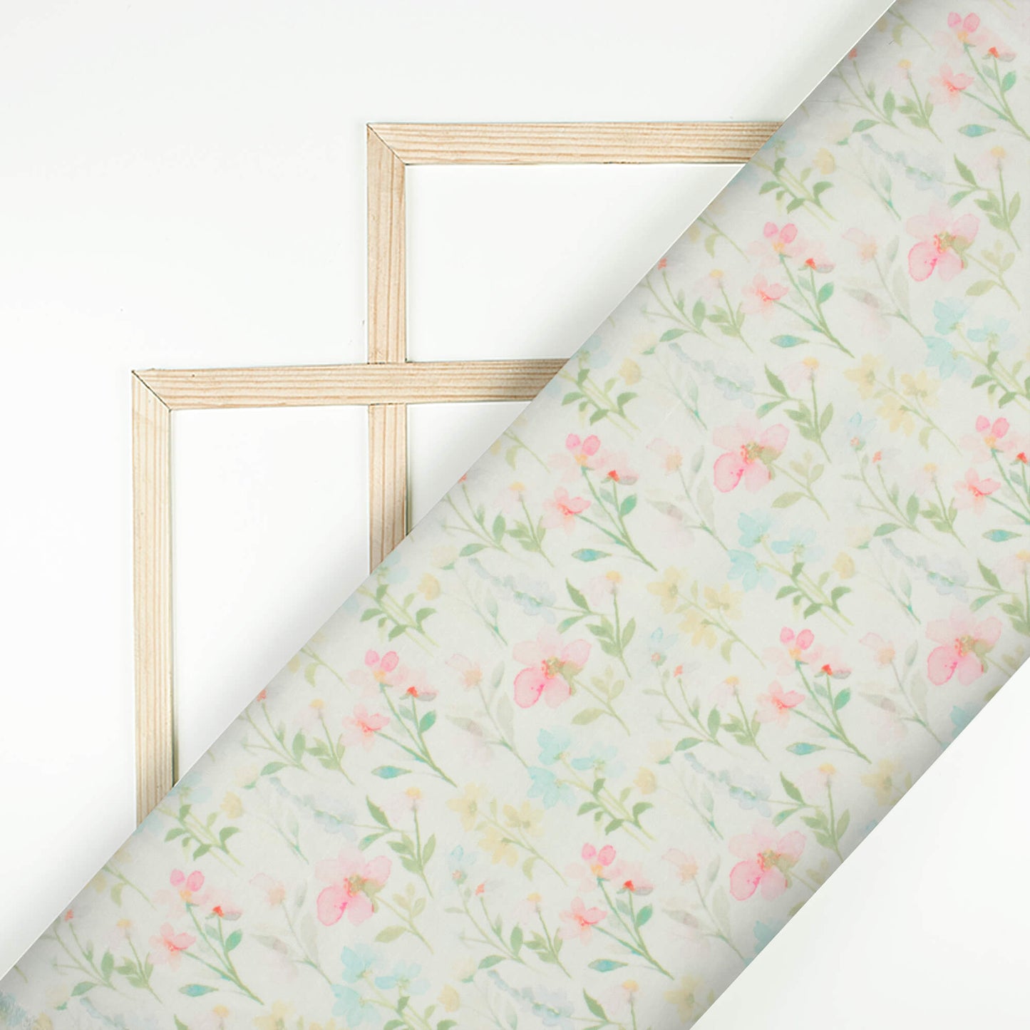 Tea Green And Flamingo Pink Floral Pattern Digital Print Chanderi Fabric