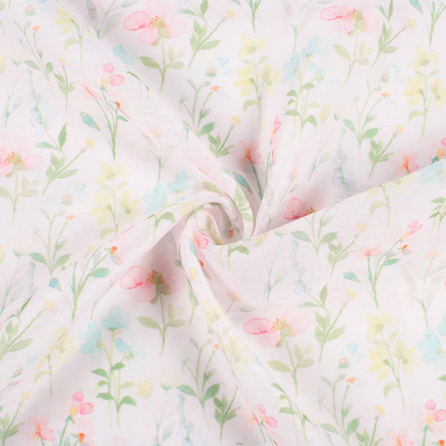 Pastel Pink And Fern Green Floral Pattern Digital Print Chanderi Fabric