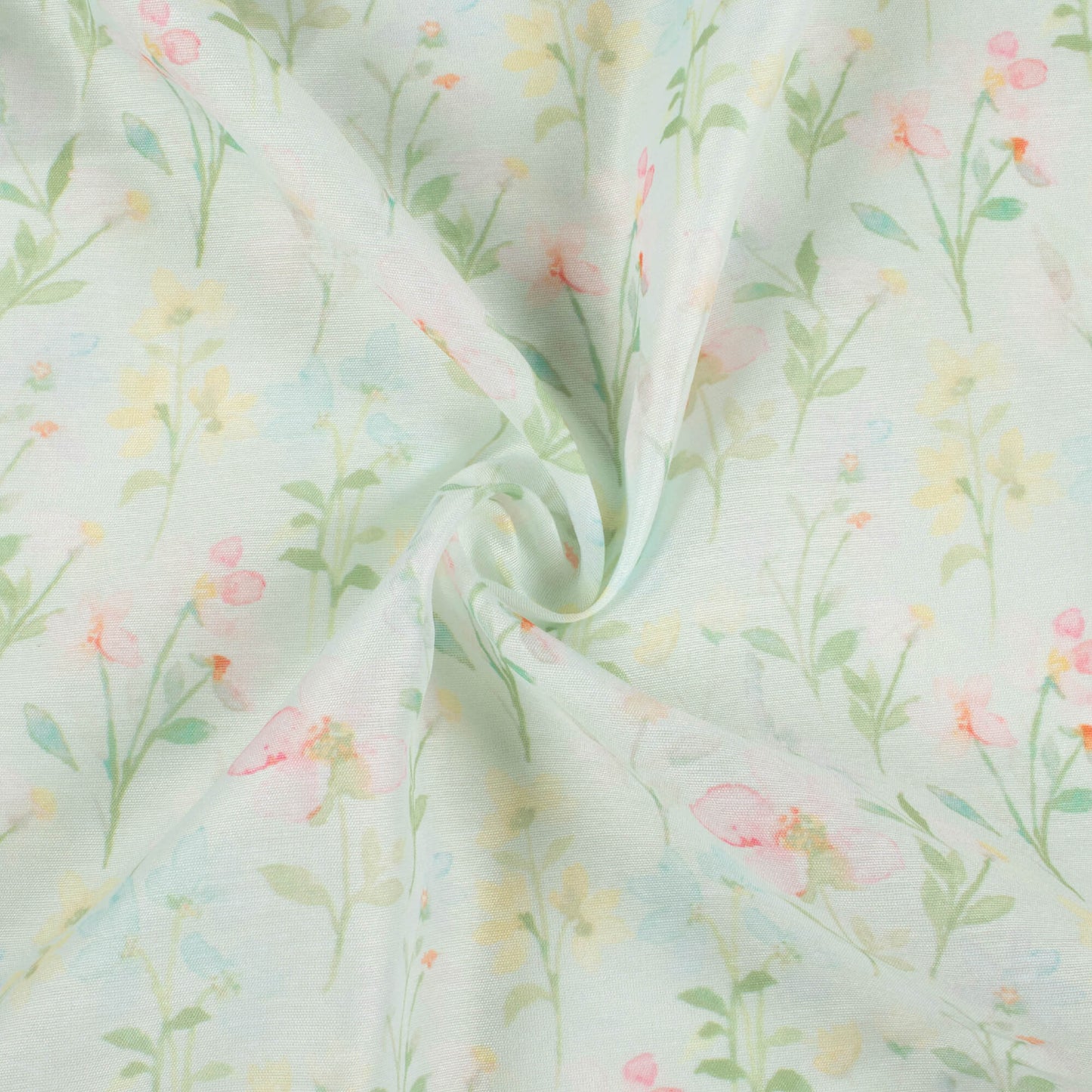Tea Green And Flamingo Pink Floral Pattern Digital Print Chanderi Fabric