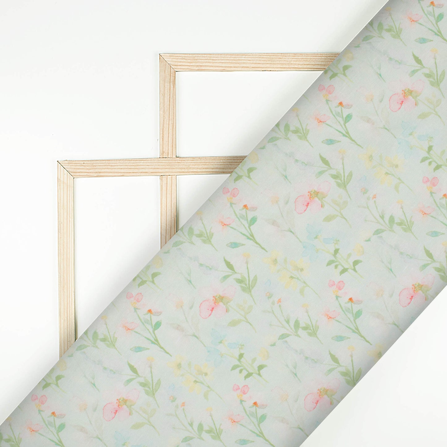 Tea Green And Flamingo Pink Floral Pattern Digital Print Chanderi Fabric