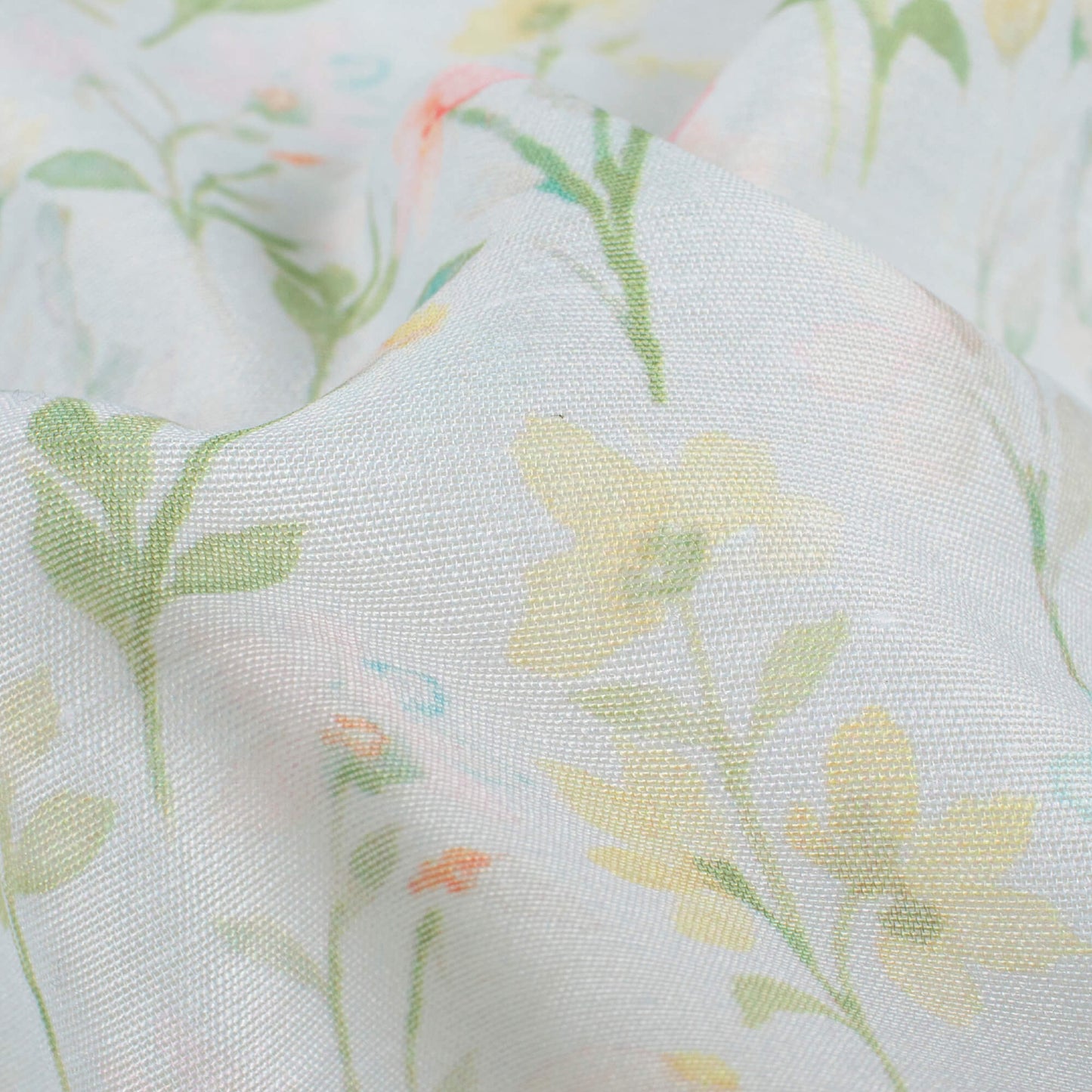 Pale Blue And Flamingo Pink Floral Pattern Digital Print Chanderi Fabric