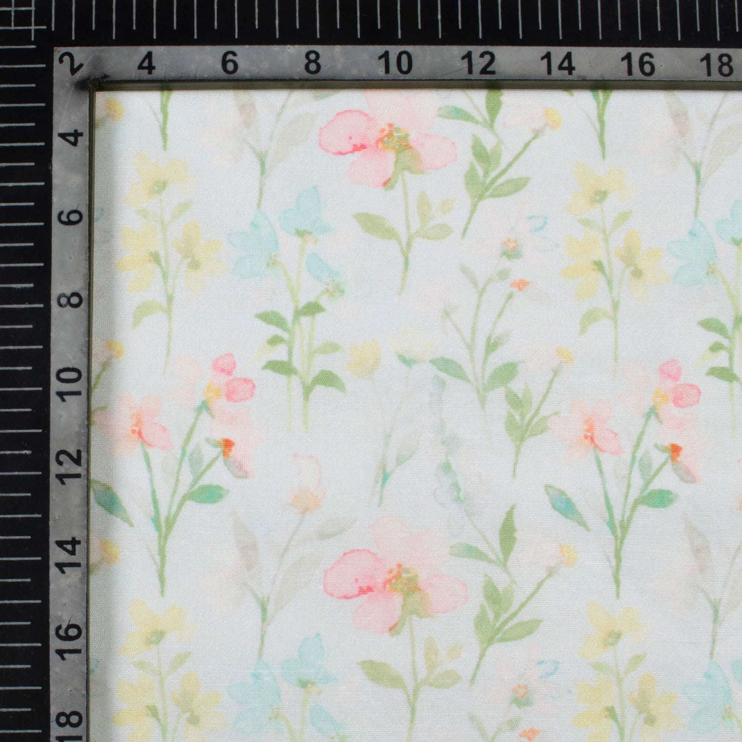 Pale Blue And Flamingo Pink Floral Pattern Digital Print Chanderi Fabric