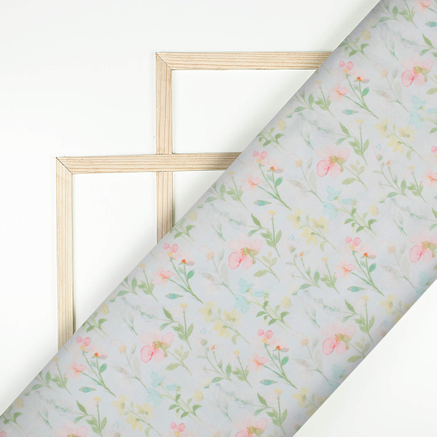 Pale Blue And Flamingo Pink Floral Pattern Digital Print Chanderi Fabric