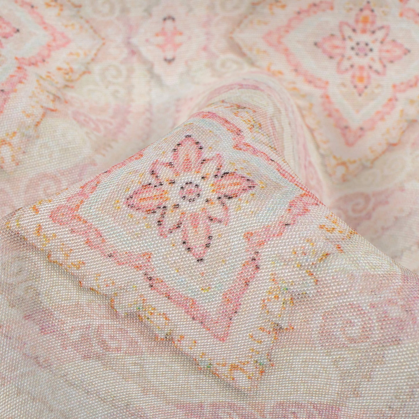 Pastel Pink Trellis Pattern Digital Print Chanderi Fabric