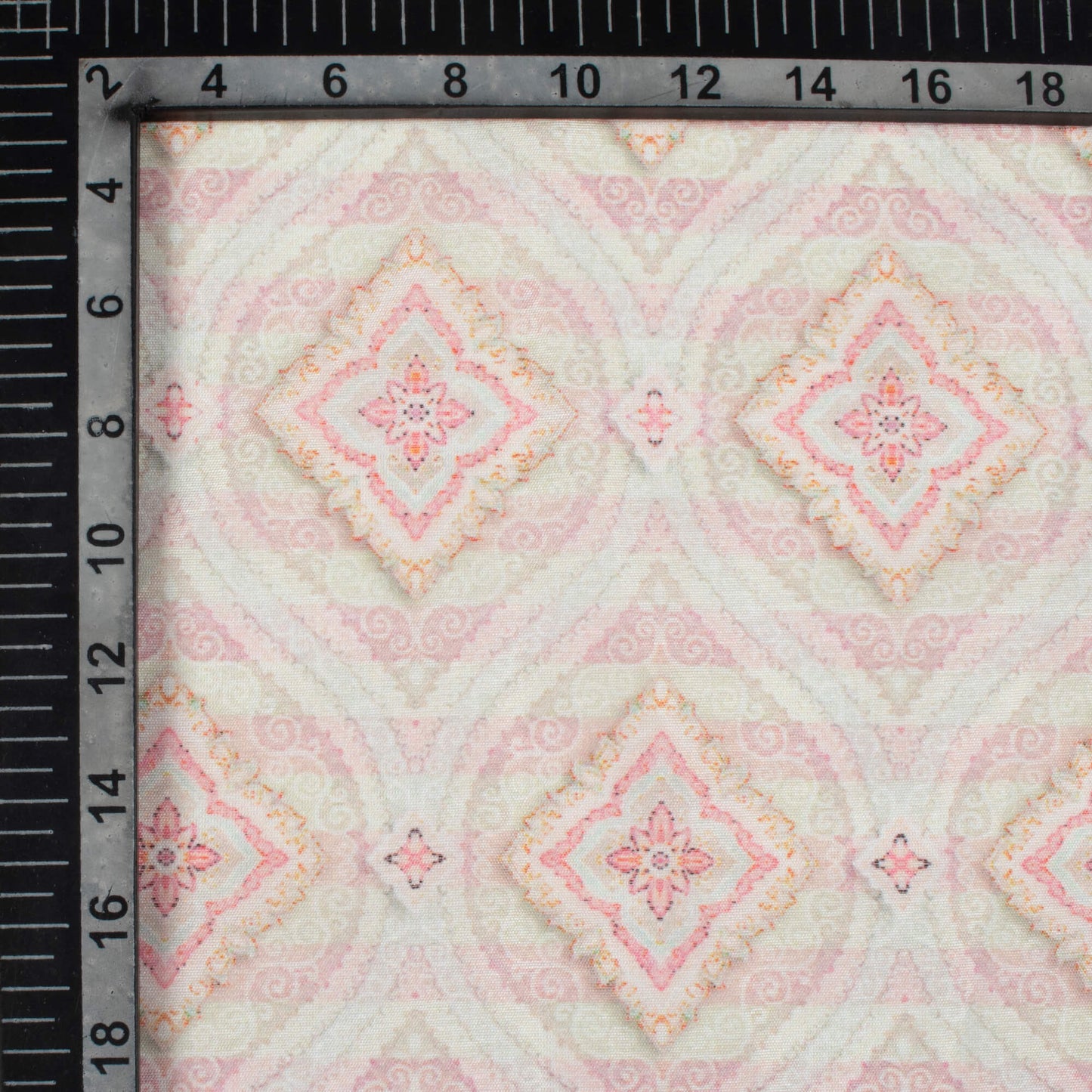 Pastel Pink Trellis Pattern Digital Print Chanderi Fabric