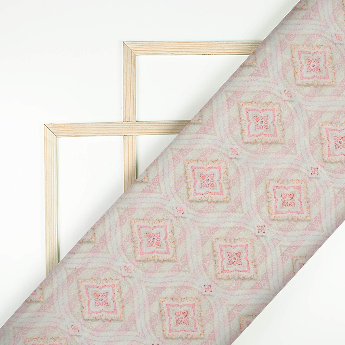 Pastel Pink Trellis Pattern Digital Print Chanderi Fabric