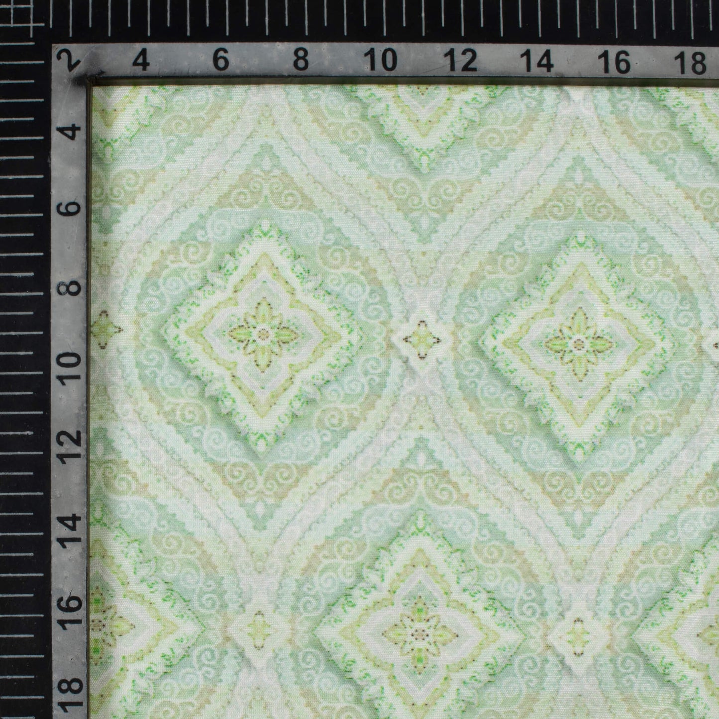 Tea Green Trellis Pattern Digital Print Chanderi Fabric