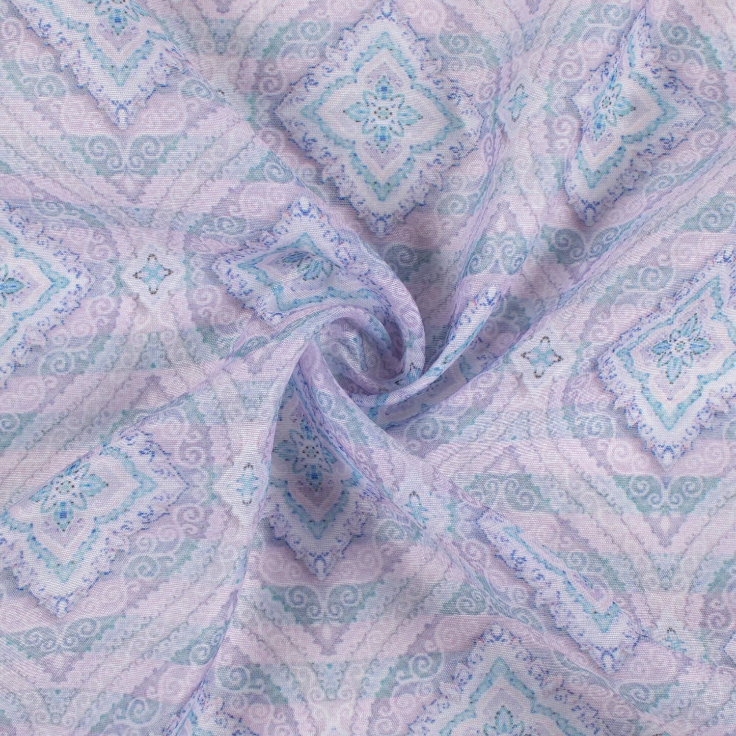 Iris Purple And Teal Blue Trellis Pattern Digital Print Chanderi Fabric