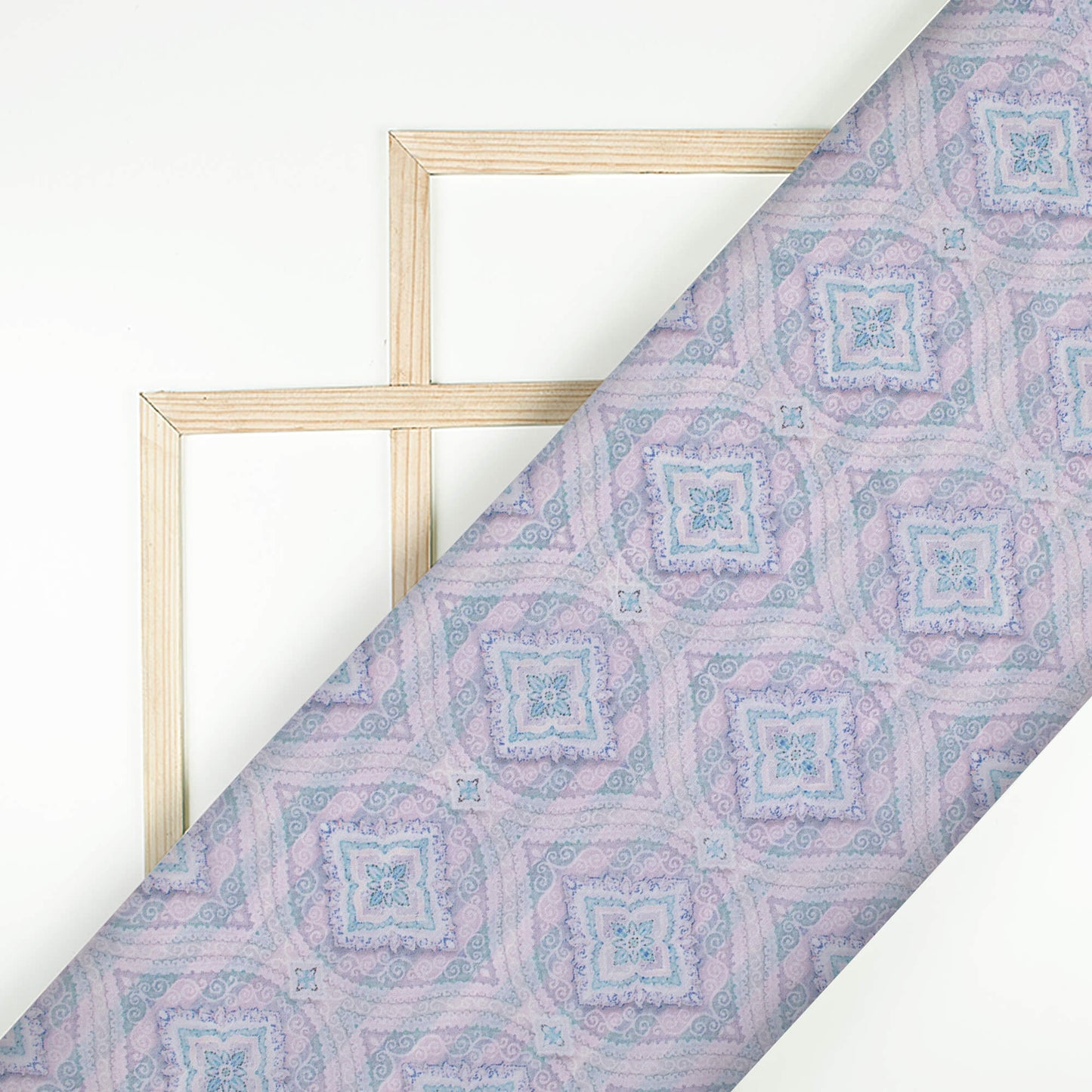 Iris Purple And Teal Blue Trellis Pattern Digital Print Chanderi Fabric