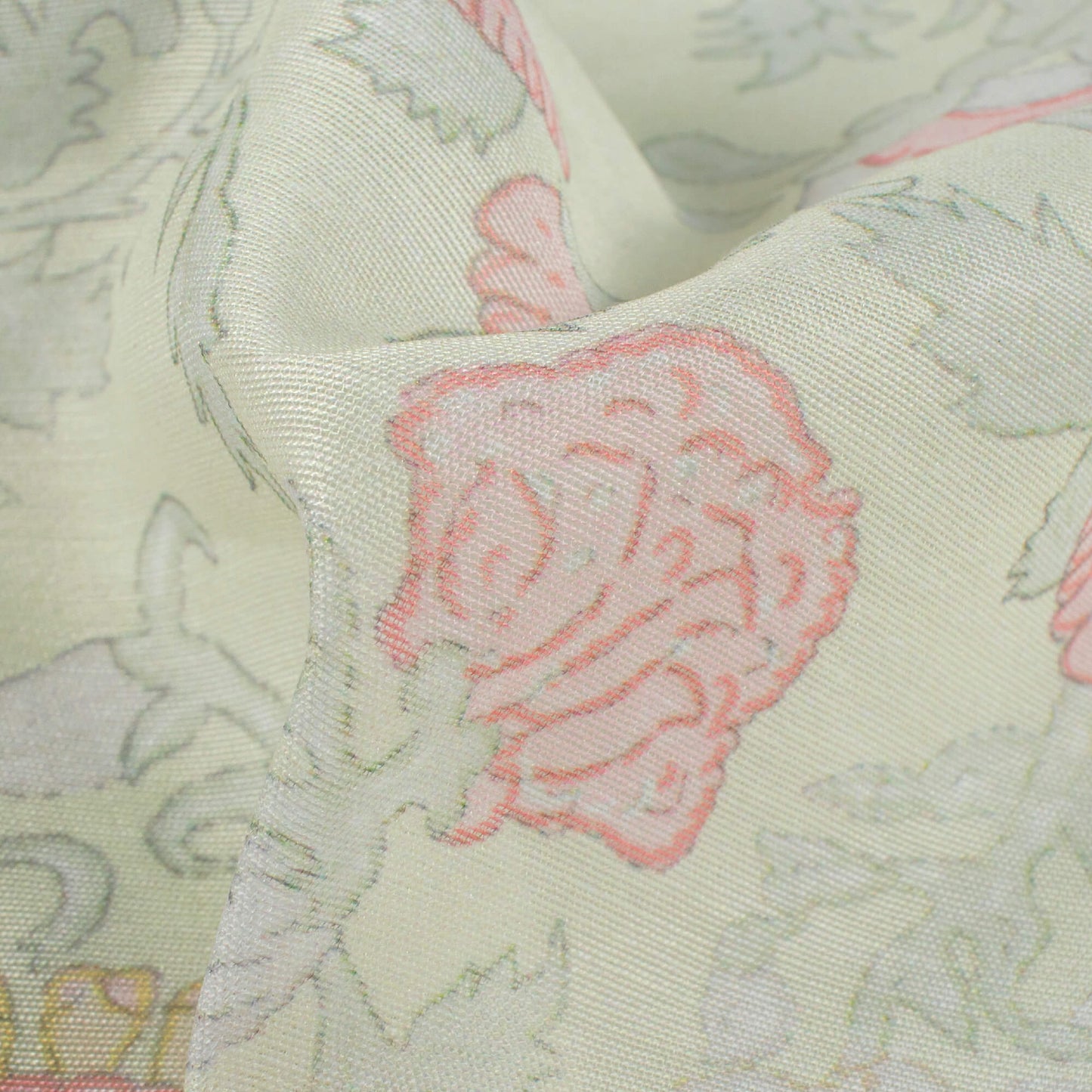 Tea Green And Pale Pink Floral Pattern Digital Print Chanderi Fabric